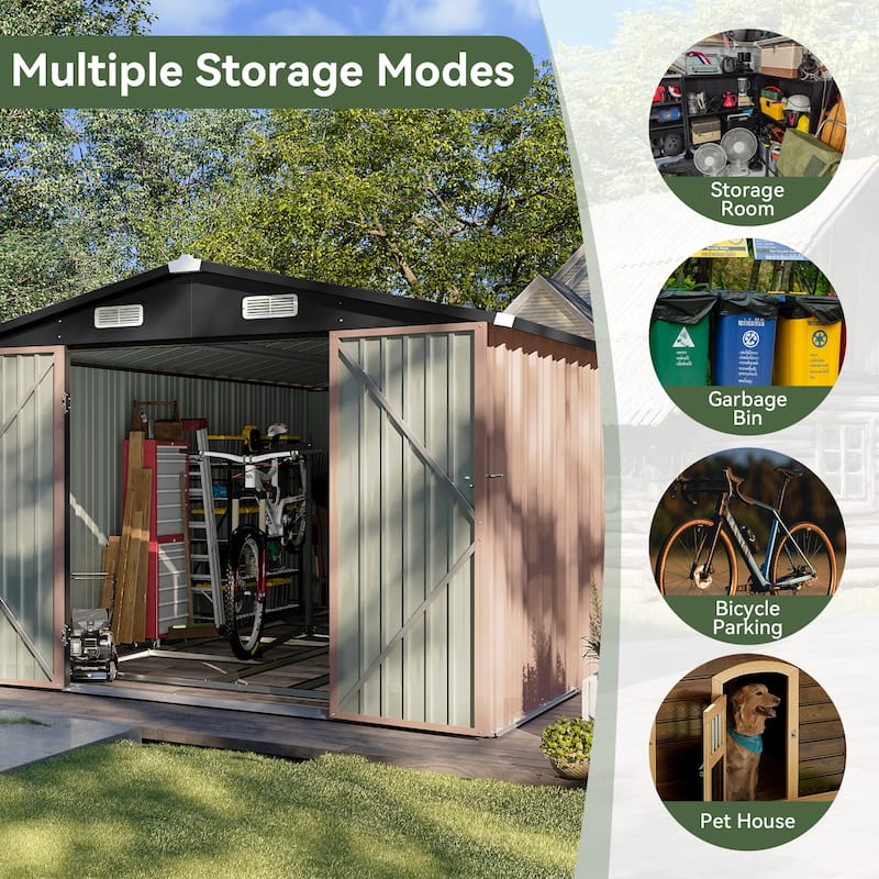 Outdoor Storage Shed with Lockable Doors and Air Vents for Garden