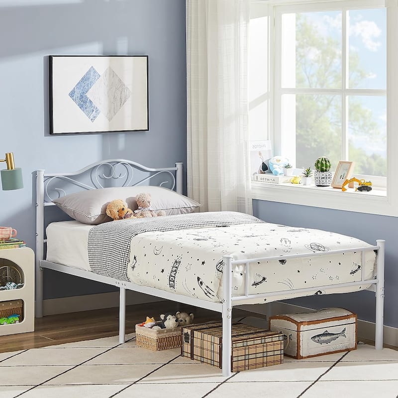 VECELO Twin Metal Platform Bed Frame 2-Pack, Heavy Duty Steel Slat Support, No Box Spring, Storage Space, Easy Assembly