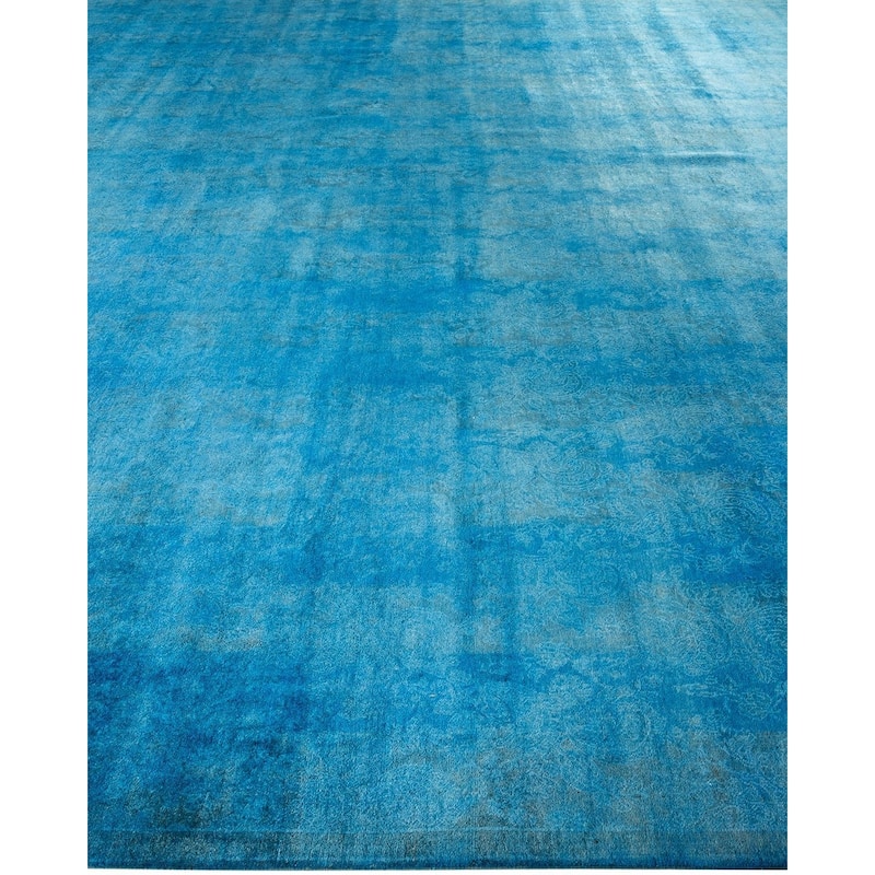 Overton Handknotted Wool Vintage Inspired Contemporary Overdyed Blue Area Rug - 17' 4" x 12' 4"