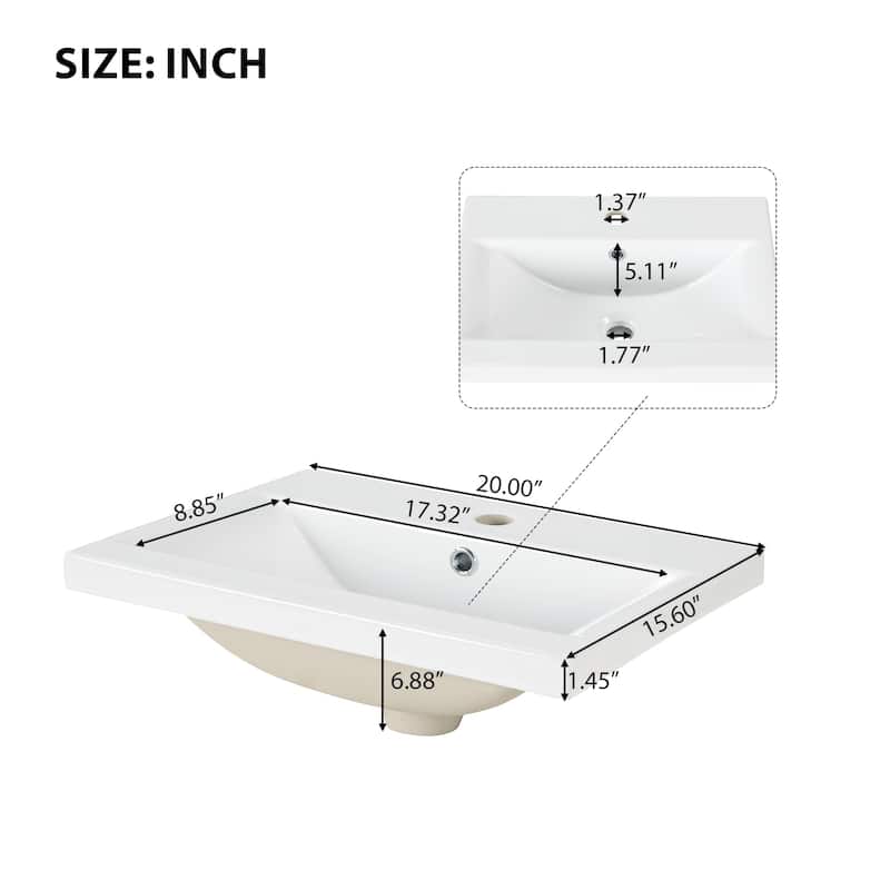 20"Freestanding Bathroom Vanity with Ceramic Sink