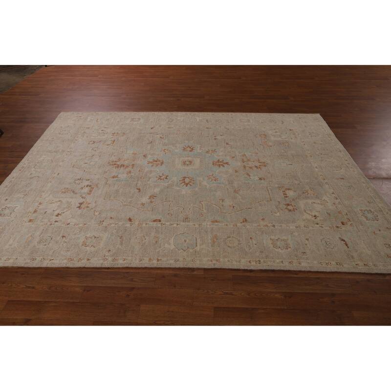 Floral Vegetable Dye Oushak Turkish Large Rug Hand-Knotted Wool Carpet - 10'3"x 13'9"