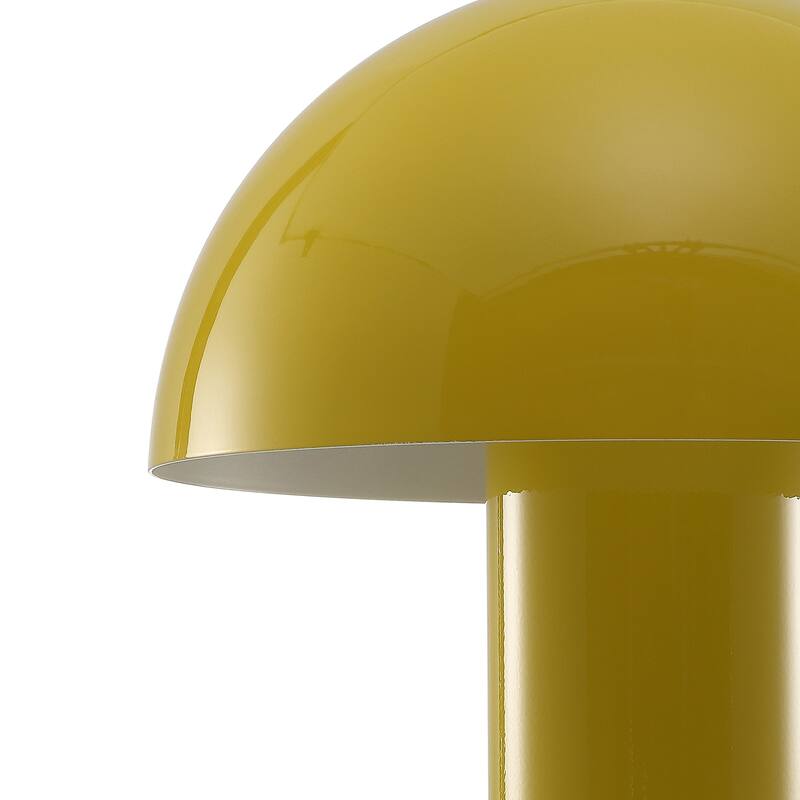 Porcini 10.75" Contemporary Bohemian Rechargeable/Cordless Iron Integrated LED Mushroom Table Lamp, by JONATHAN Y