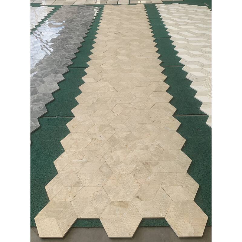 Roomfitters Hexagon Marble Tile, FS Textured 3D Fluted Natural Stone for Wall, Genuine Marble, 12-Piece Box, Gold Yellow Beige
