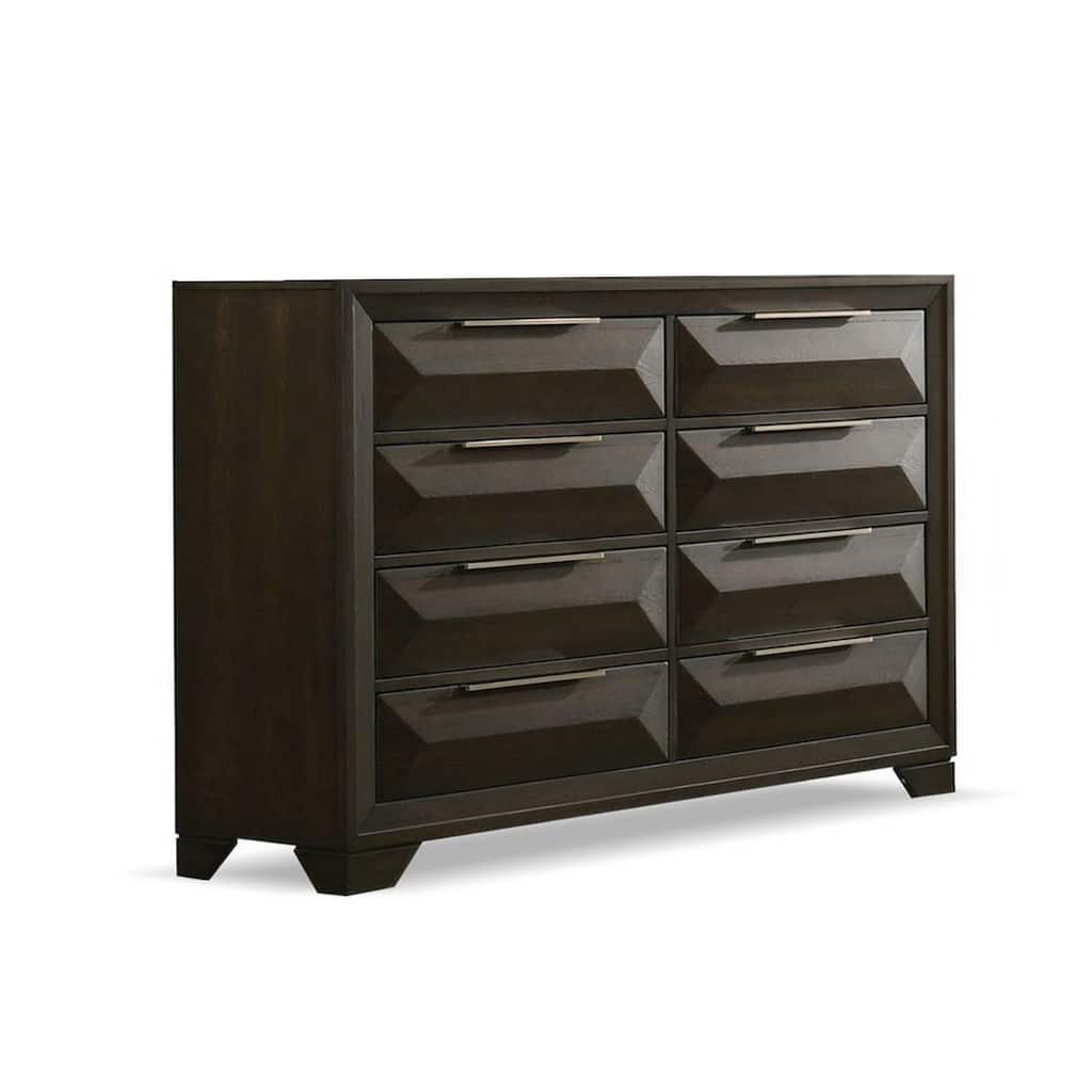 Fema Wide Dresser, 8 Beveled Drawers, Nickel Handles, Espresso Brown
