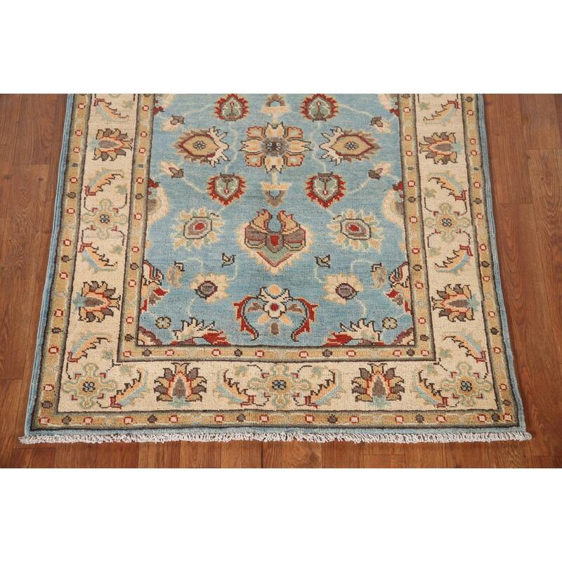 Light Blue Kazak Oriental Accent Rug Handmade Wool Carpet - 3'3"x 4'9"