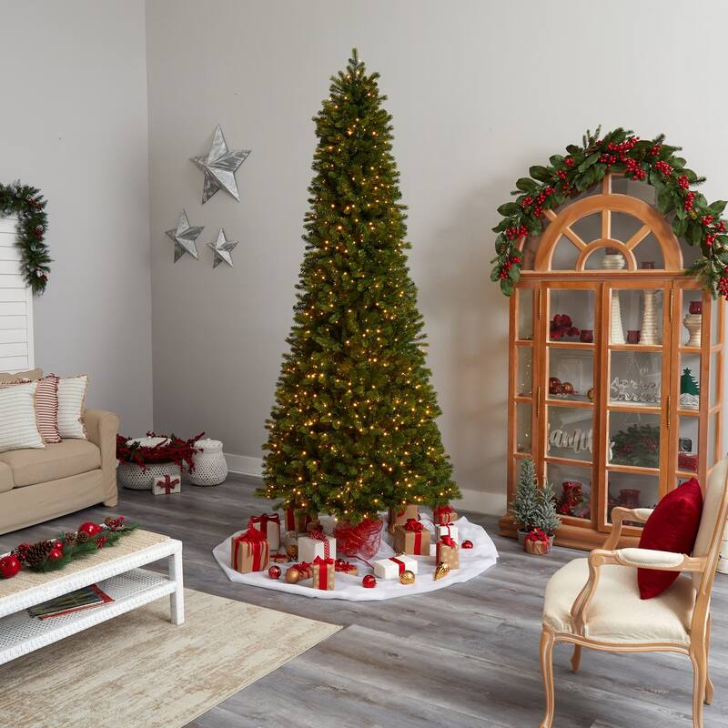 9.5ft. Slim Mountain Spruce Artificial Christmas Tree with 1400 Warm White Micro LED Lights & Remote - Majestic Statement Tree