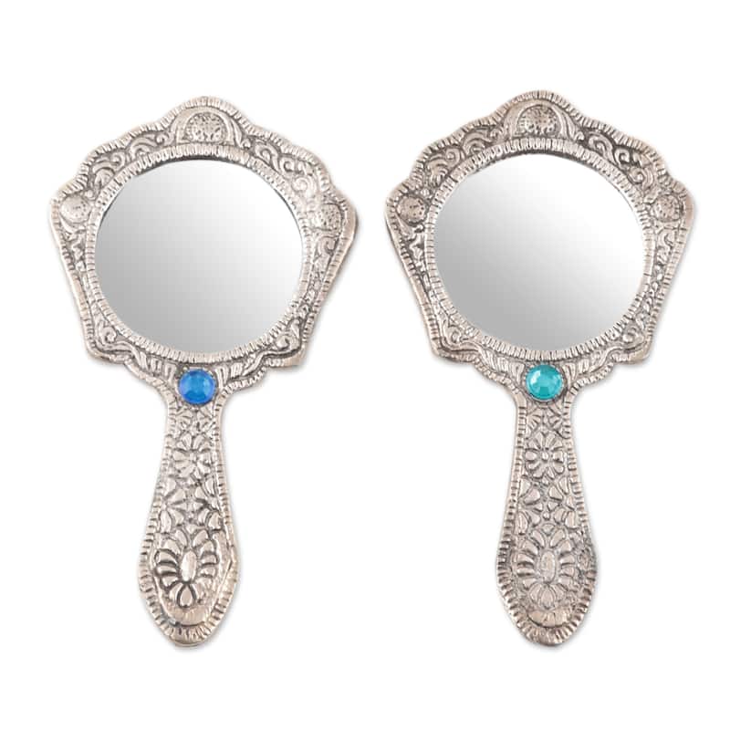 Novica Handmade Princess Of Delhi Aluminum Hand Mirrors (Pair) - Silver
