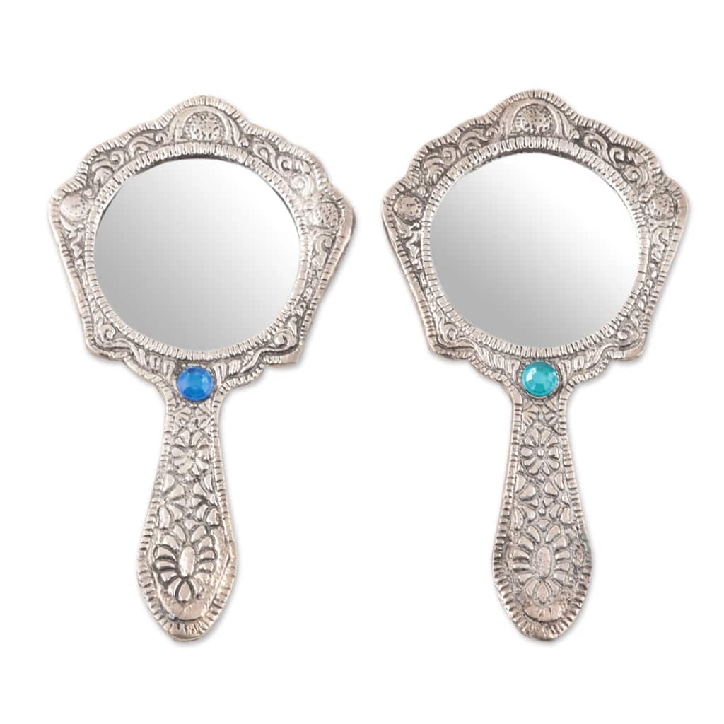 Novica Handmade Princess Of Delhi Aluminum Hand Mirrors (Pair) - Silver