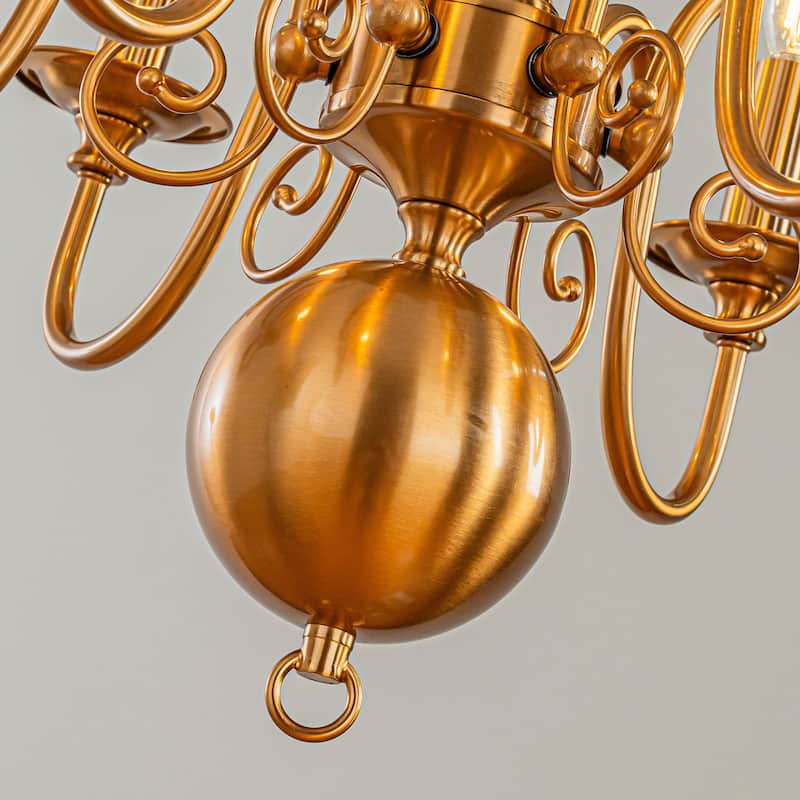 French Country Dimmable Antique Brass Chandelier Adjustable Chain Vintage Pendant Light for Dining Room