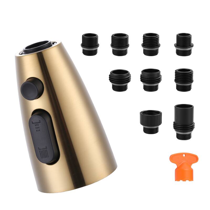 WOWOW 3 Function Kitchen Faucets Head Replacement with 9-Adapters - Brushed Gold