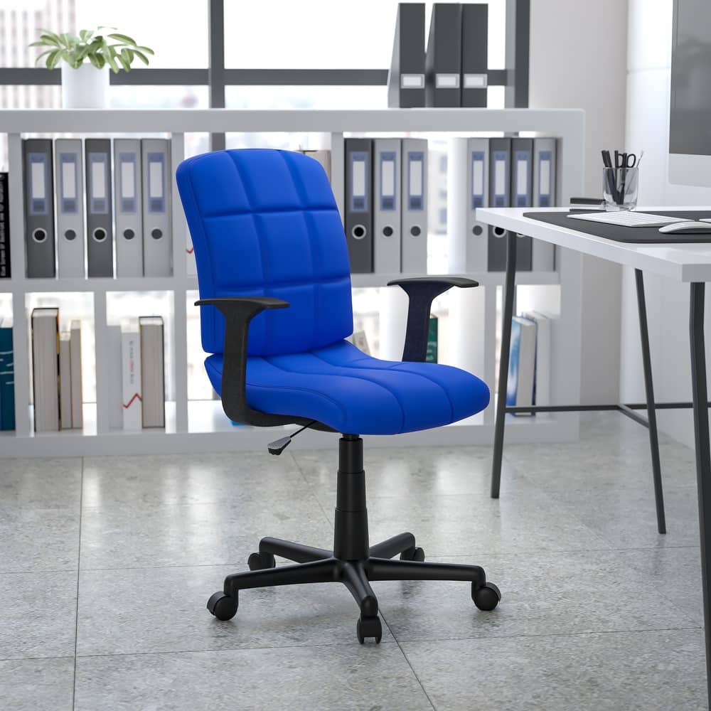 Mid-Back Quilted Vinyl Swivel Task Office Chair with Arms