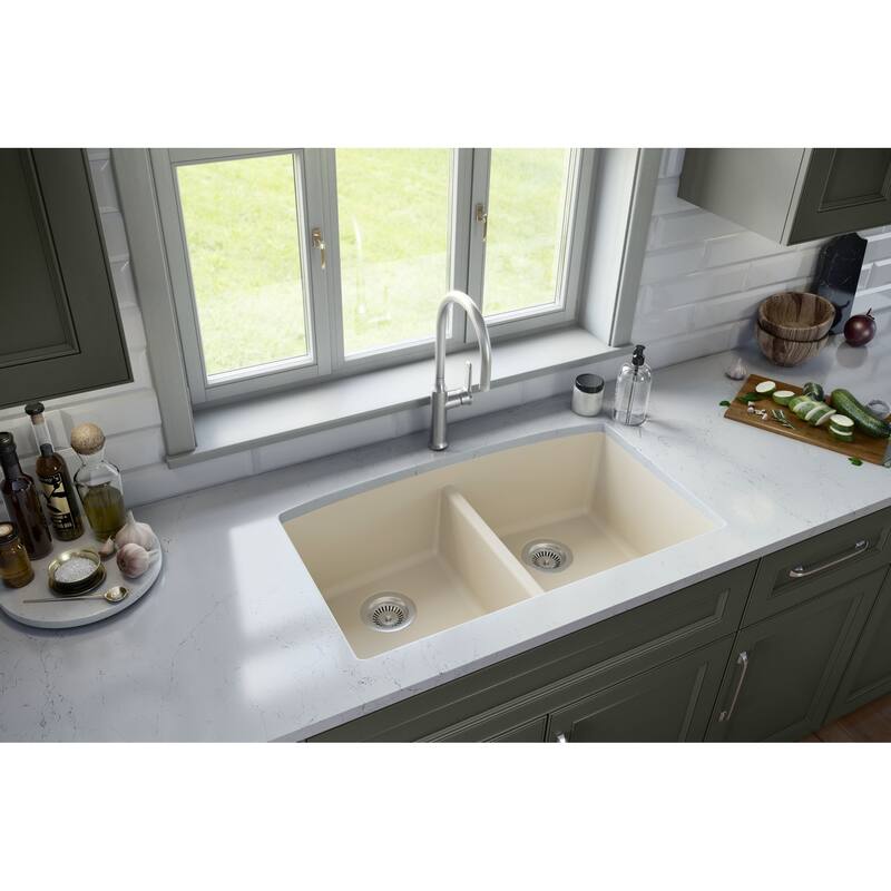 Karran Undermount Quartz 32 in. 50/50 Double Bowl Kitchen Sink Kit