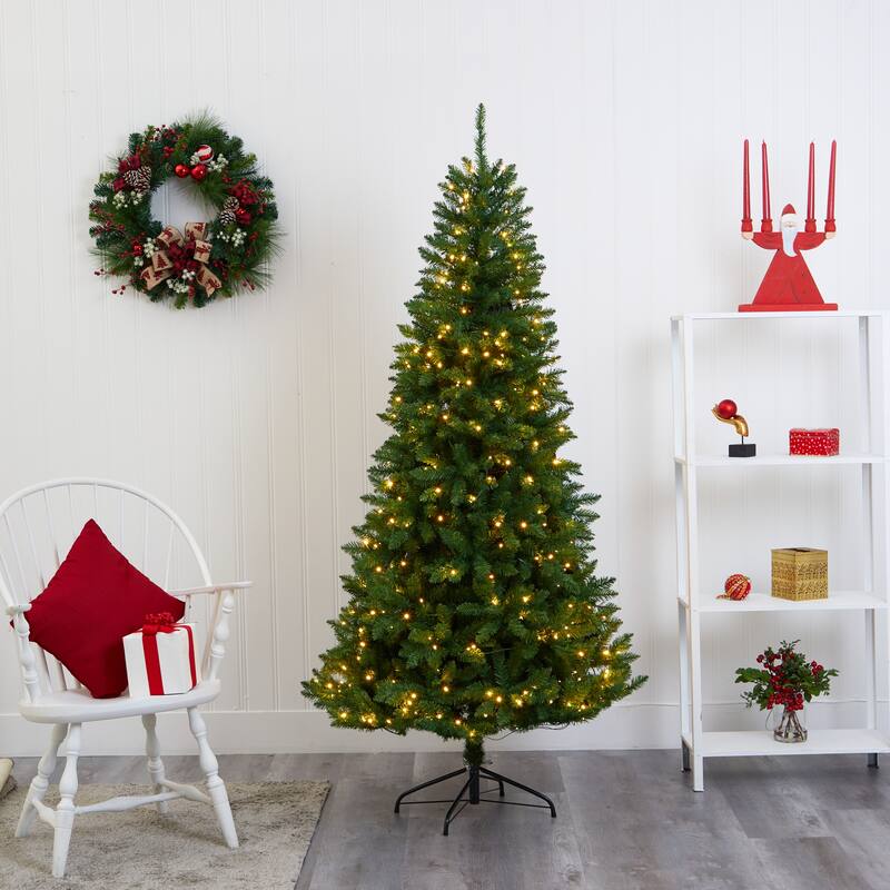6.5’ Pre-Lit Green Valley Fir Artificial Christmas Tree, Warm Clear LED Lights - 6.5 Foot