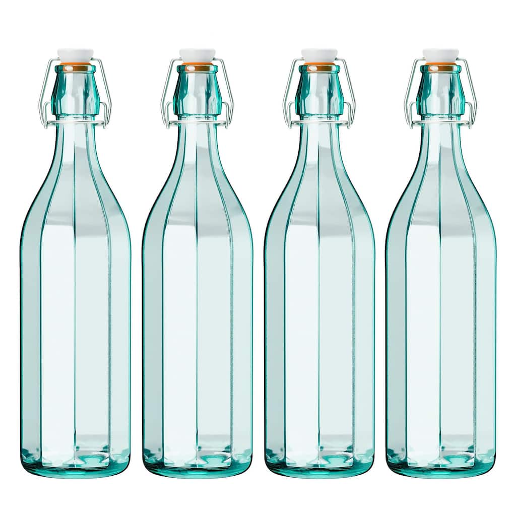 Amici Home Set of 4 Faceted Hermetic Glass Bottles - 25 oz