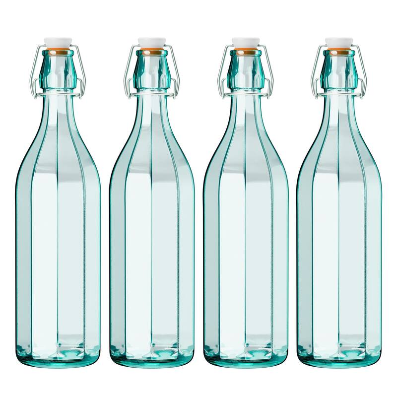 Amici Home Set of 4 Faceted Hermetic Glass Bottles - 25 oz - 25 oz