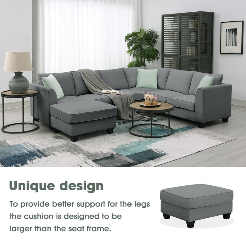 112" Modern Upholstered Sectional Sofa with Ottoman and 3 Pillows