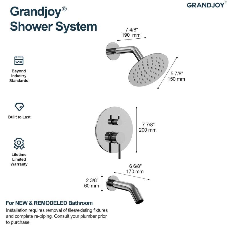 GRANDJOY Wall-Mount 2-Function Shower and Tub System with Pressure Balance Valve