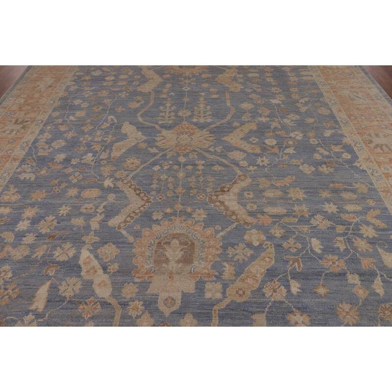 Blue Oushak Vegetable Dye Turkish Area Rug Handmade Wool Carpet - 9'5"x 12'2"