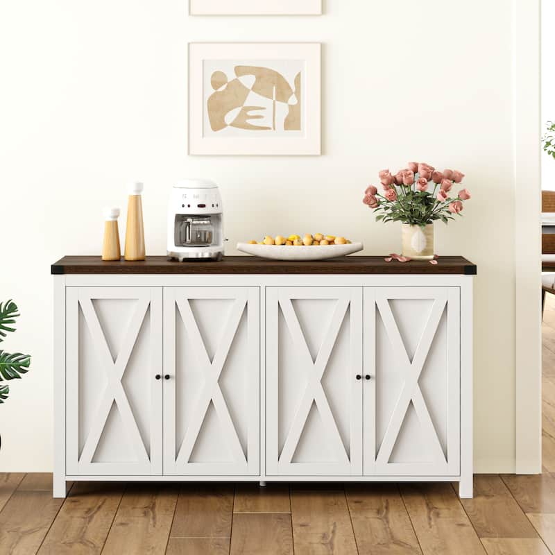 Moasis 55-inch Farmhouse Four-Door Buffet Cabinet Storage Kitchen Sideboard Buffet Table