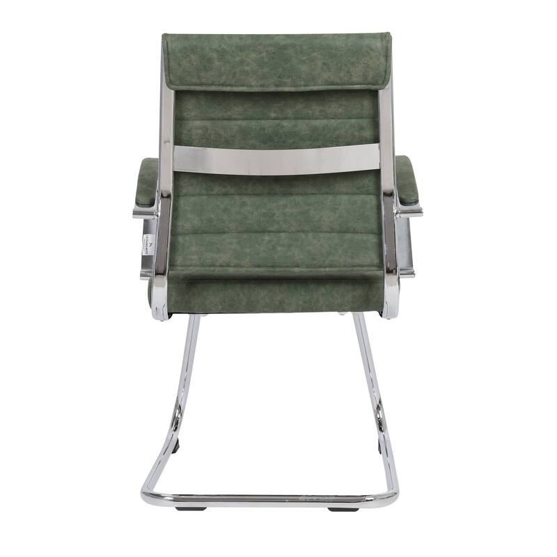 Benmar Modern Leather Office Chair with Stainless Steel Sled Base, Floor Caps, Ergonomic Desk Chair for Home Office or Workspace