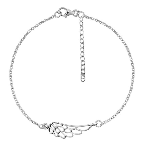 Handmade Freedom of Flight Wing Charm Sterling Silver Chain Bracelet (Thailand). Opens flyout.