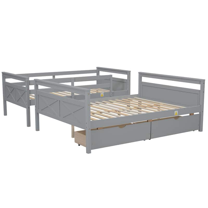 Twin over Full Pine Wood Bunk Bed with Ladder and Two Storage Drawers