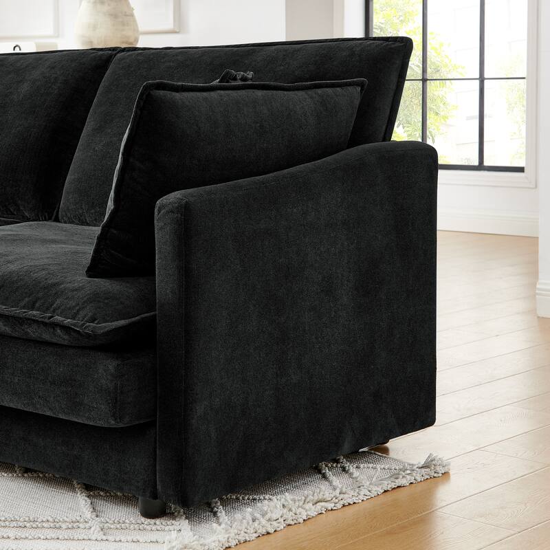 110.2" L-Shaped Sectional Sofa with Ottoman, Convertible 4-Seater Couch in Soft Towel Fabric