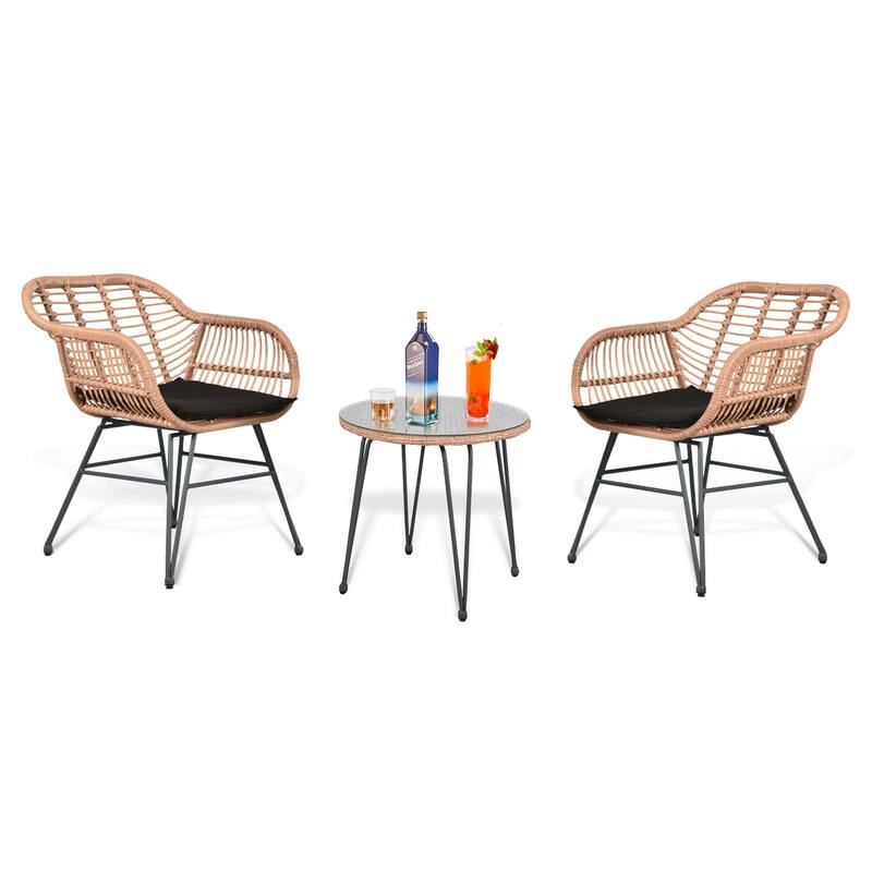 Wicker Bistro Set Outdoor Furniture with Cushions (Set of 3) by Tappio - 21.2"L x 23.6"W x 31.5"H
