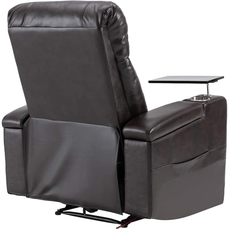 Roomfitters Power Recliner Seat with Storage Arms Cupholders Swivel Tray and Phone Stand, Brown