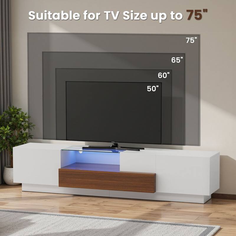 Meyreso 70.8" High Gloss TV Stand with LED Lights and Storage Drawers - 70 inches