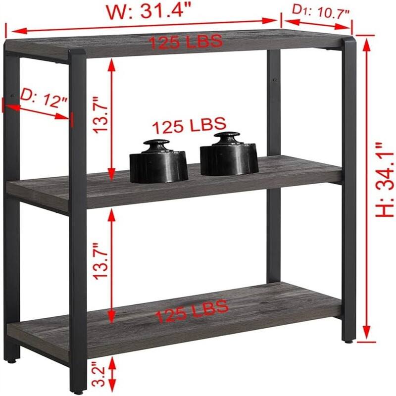 Bookshelf and Bookcase 3 Tier Vintage Shelf for Office - 12"D x 31.4"W x 34.1"H