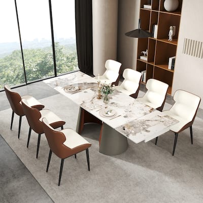 63"-94" Expandable Marble Dining Table for 6-8 Seat, Modern Rectangle Design with Extension Leaf