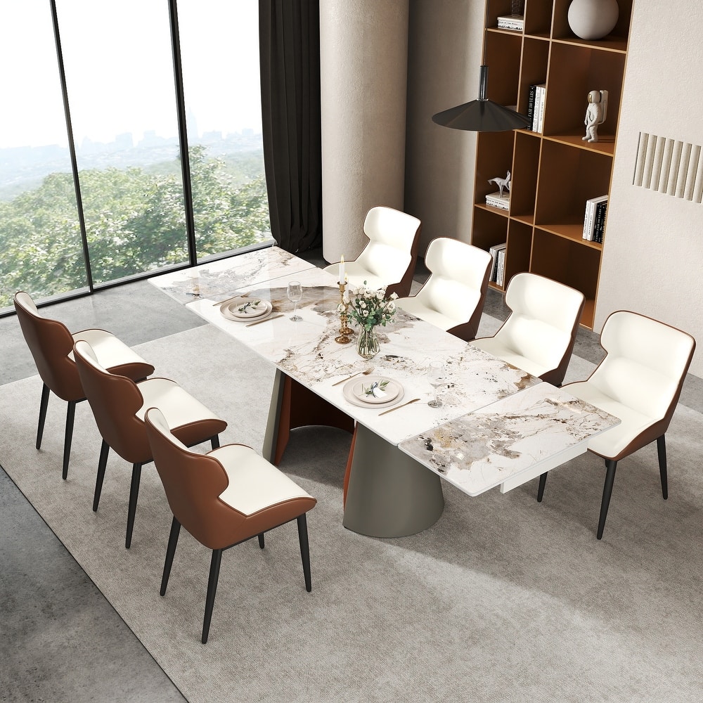 63"-94" Expandable Marble Dining Table for 6-8 Seat, Modern Rectangle Design with Extension Leaf