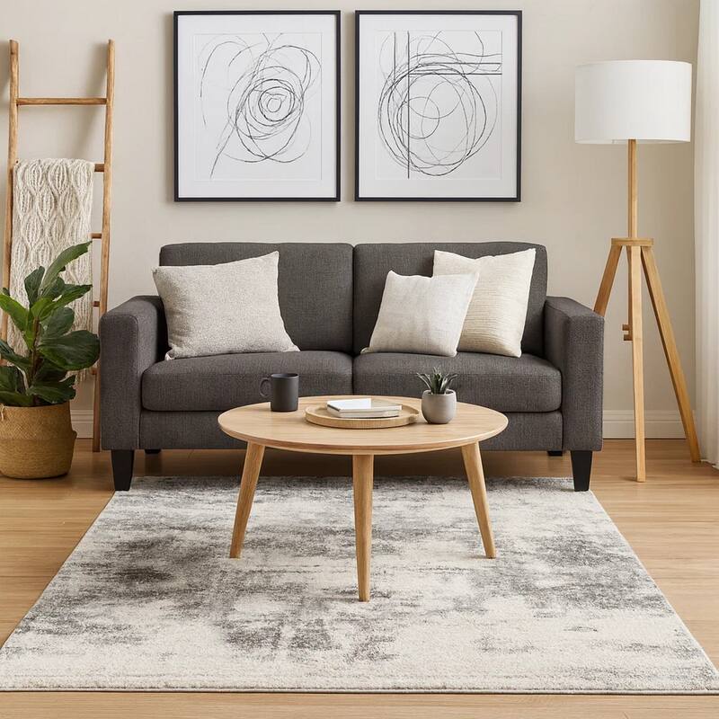 Pax 5 x 7 Modern Area Rug, Smoky Paint Design, Fabric, Medium, Cream, Gray - 5 x 7