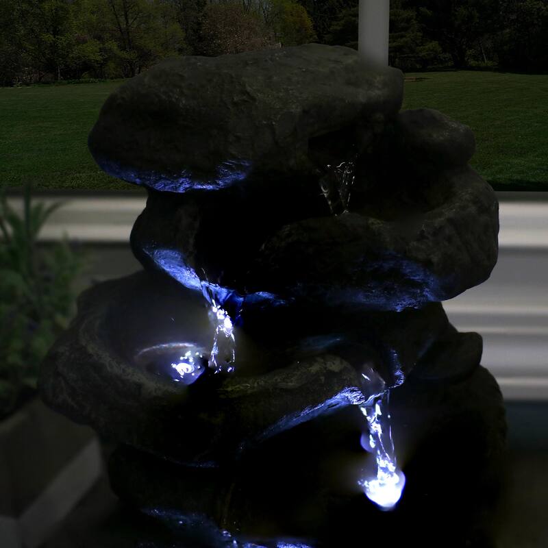 Sunnydaze Stacked Rock Fountain with Lights - 10" - 10.50-In