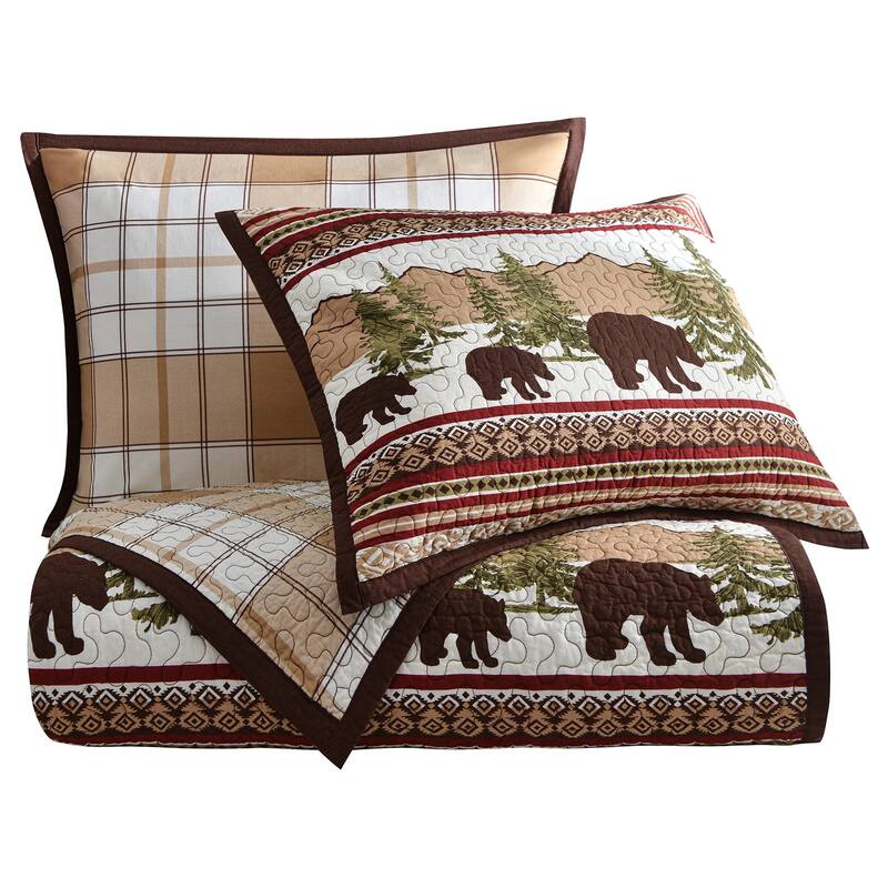 Paseo Road by HiEnd Accents Bear Trail Rustic Lodge Reversible Quilt Set, 3PC
