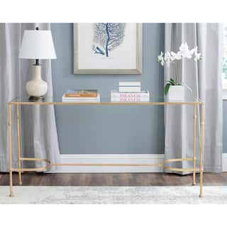Safavieh Lucille Gold/ Tempered Glass Top Console - 63" x 16" x 32"