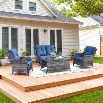 Patio Loveseat Glider with 2 Club Chair and Coffee Table