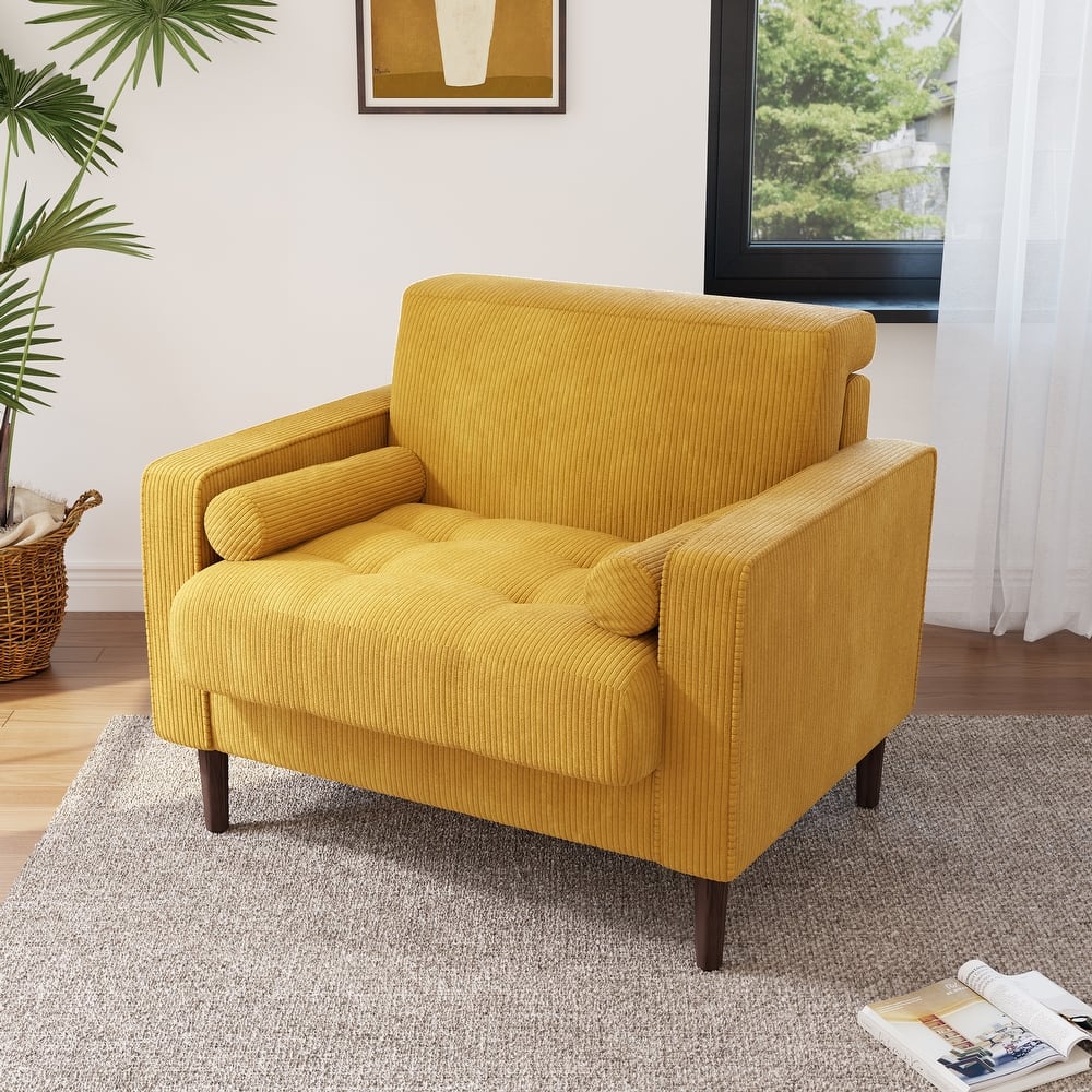 Modern Upholstered Corduroy Accent Chair With Arms Pillows