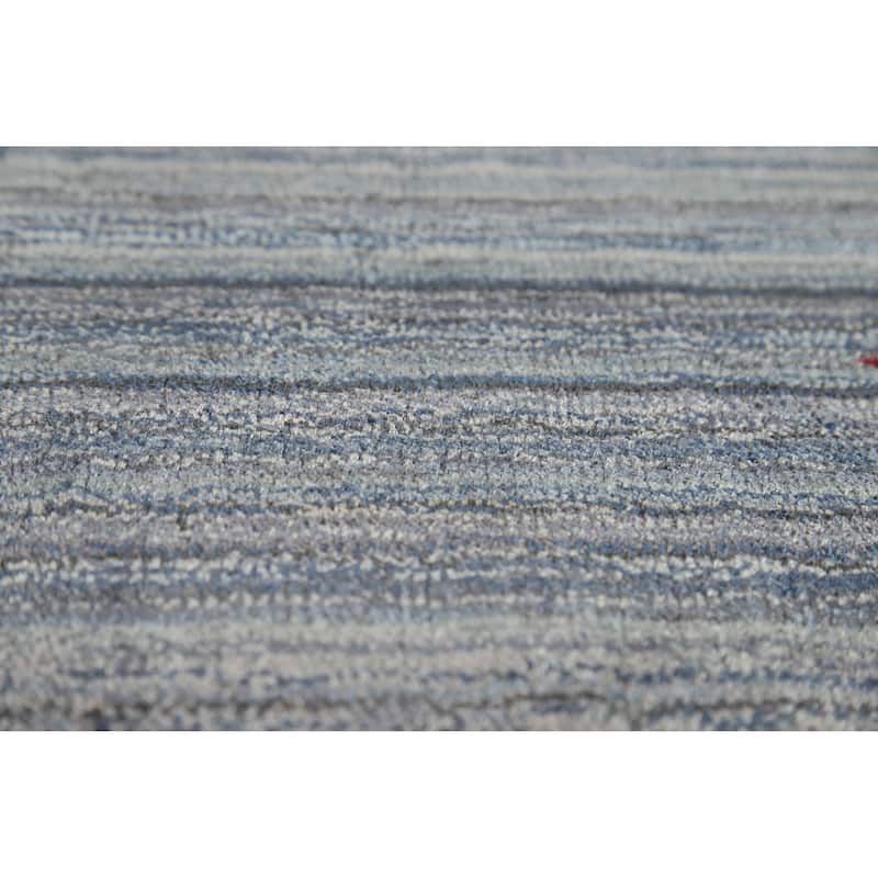 Navy Blue/ Gray Gabbeh Oriental Foyer Rug Hand-Knotted Wool Carpet - 3'0"x 4'10"
