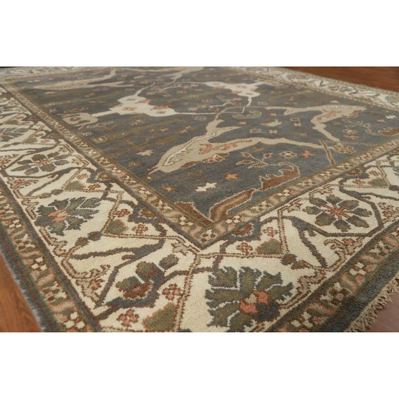 Gray Oushak Indian Area Rug Hand-Knotted Wool Carpet - 8'2" x 9'8" - 8'2" x 9'8" - Grey