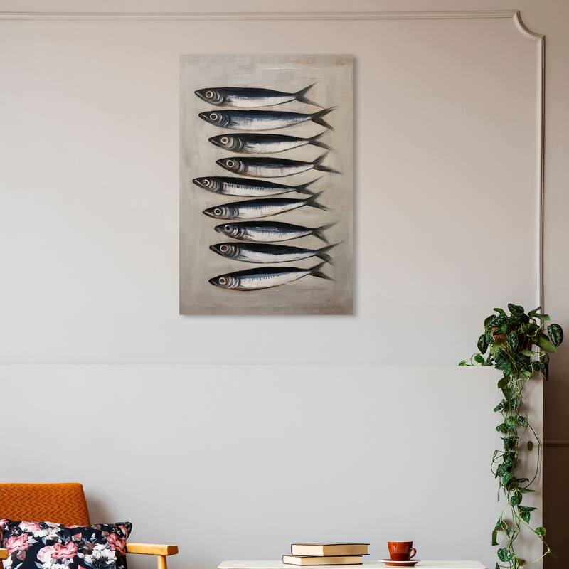 Wynwood Studio Canvas Animals Catch fish treasures II Gray and Nautical & Coastal Wall Art Canvas Print