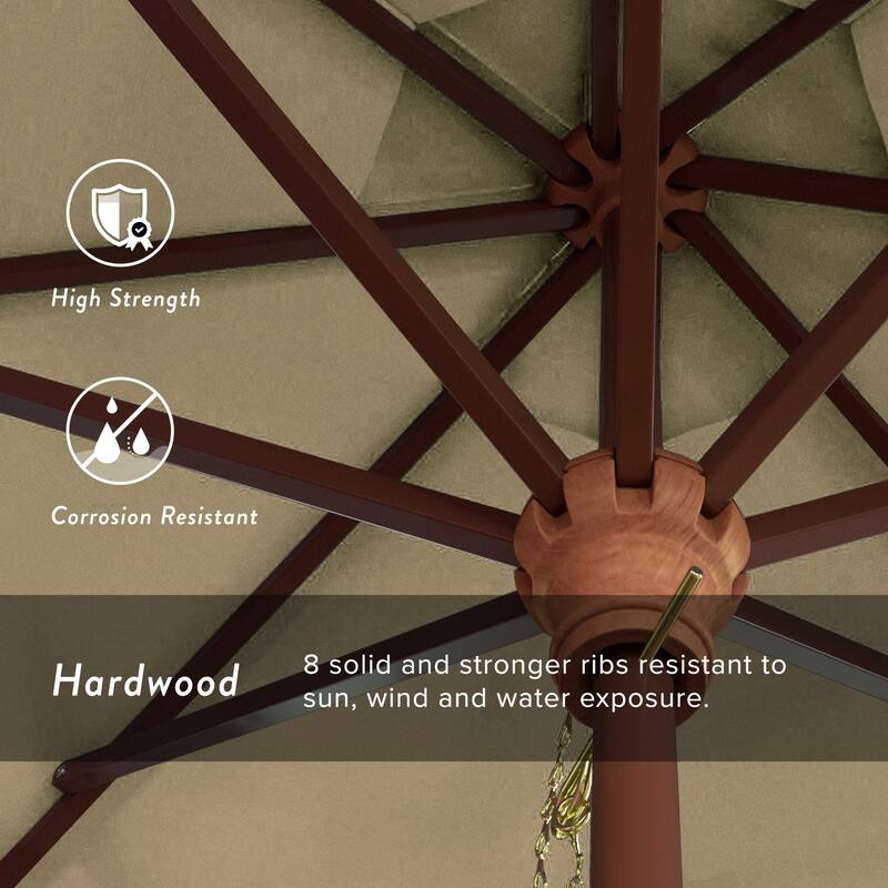 California Umbrella 9ft Marenti Wooden Sunbrella Patio Umbrella with Sunbrella Fabric, Base Not Included