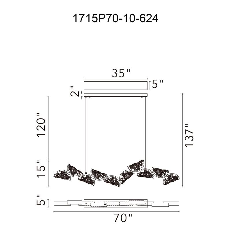 Moon Integrated LED 70in Brass Chandelier with Handcrafted Glass