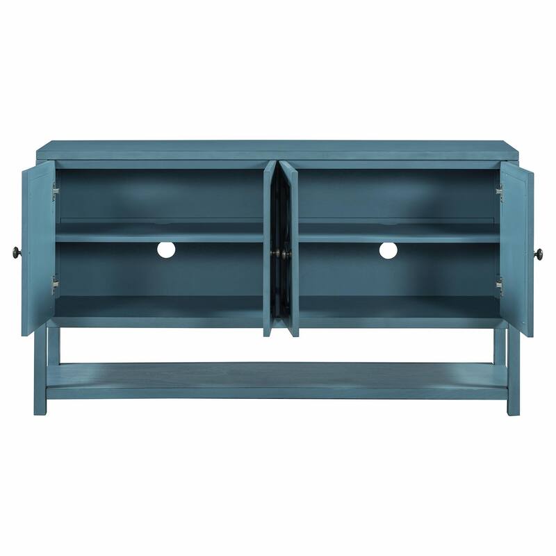 Elegant Retro Console Table with Mirrored Doors, Spacious Shelves and Durable Acacia Wood Legs