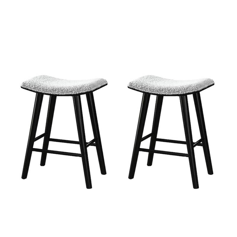LuXeo Luna Backless Wood Saddle Counterstool/Barstool with Boucle Fabric Seat (Set of 2)