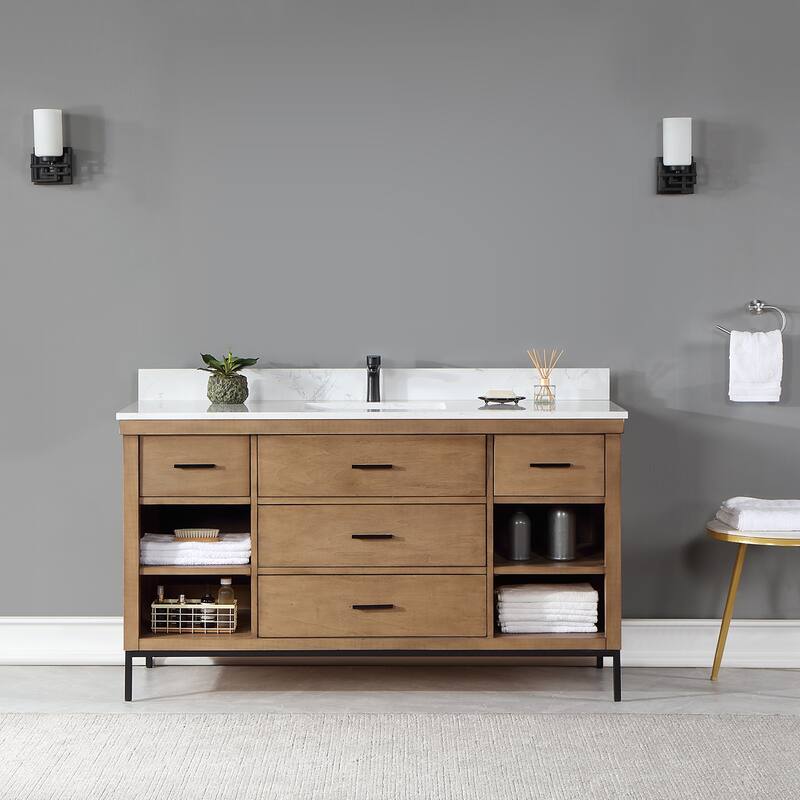 Altair Kesia Bathroom Vanity with White Composite Stone Top without Mirror