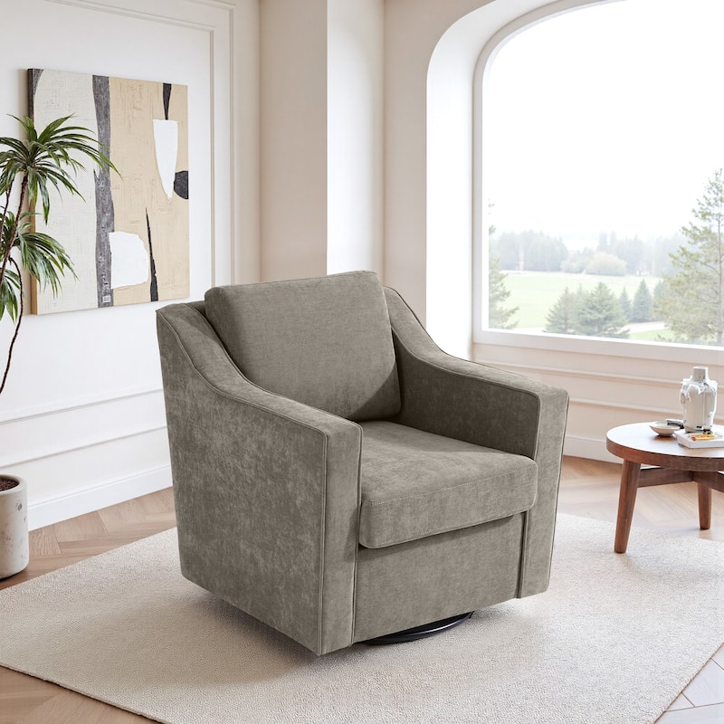 UIXE Chenille/Leather Swivel Barrel Chair Accent Chairs For Living Room