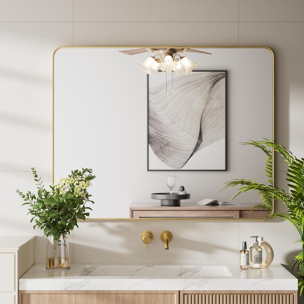 Modern Metal Frame Rounded Rectangle Wall Mirror