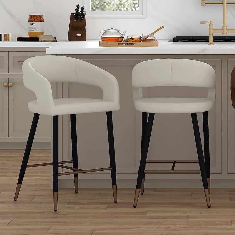 Modern Faux Leather and Metal 26" Counter Stool, Set of 2